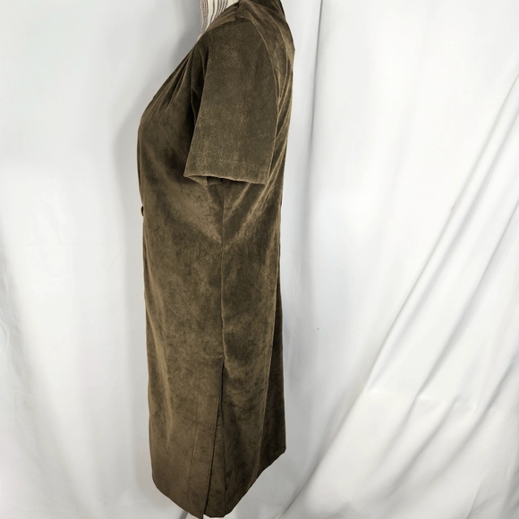 Expressions NWOT Olive Brown Microsuede Short Sleeve 2-PC Look Dress Size 6 - Picture 4 of 9